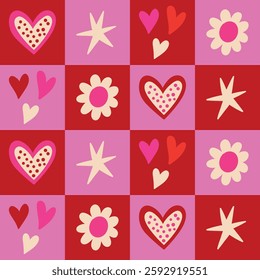 Checkered Love Pattern Pink Red Love Background