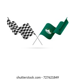 Checkered and Macau flags. Vector illustration.