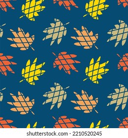 Checkered maple leaves seamless pattern in vintage style. Autumn print for tee, paper, fabric, textile. Hand drawn vector illustration for decor and design. 


