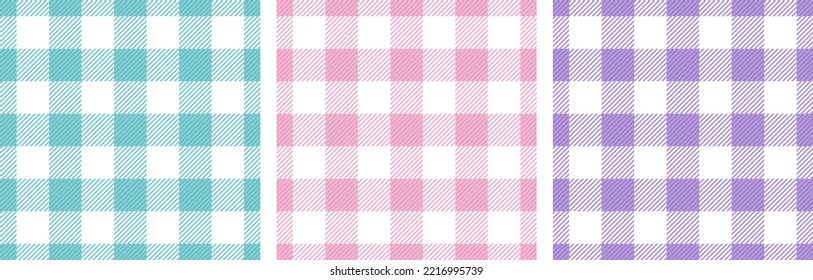 Checkered Napkin Lines Cells Organic Seamless Paterns Vector Set. Plaid Tartan Woven Fabric Print For Tablecloth. Crossed Stripes Shirt Background.