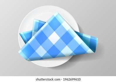 A checkered napkin on a plate. Abstract vector illustration of a blue-checkered napkin on a plate. A blank for creativity.