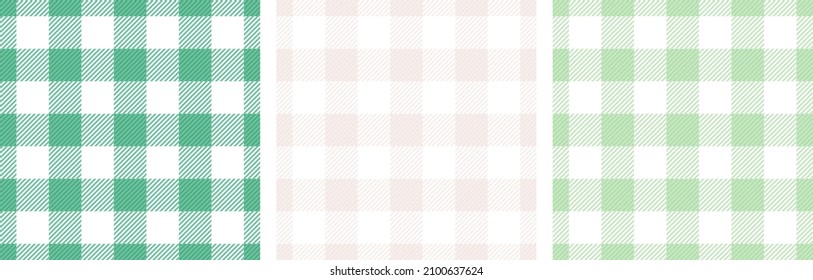 Checkered napkin stripes cells retro seamless paterns vector set. Gingham checkered woven textile print for blanket. Crossed stripes menswear texture.