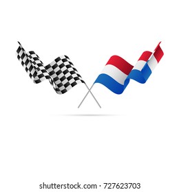 Checkered and Netherlands flags. Vector illustration.