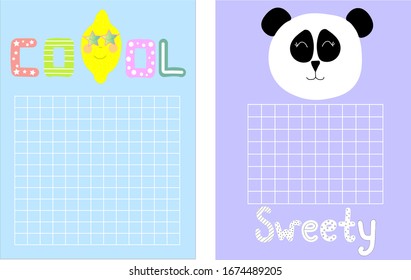 
Checkered Notebook Page Design With  Lemon And Panda.