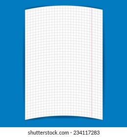 checkered notebook paper on  blue background. vector