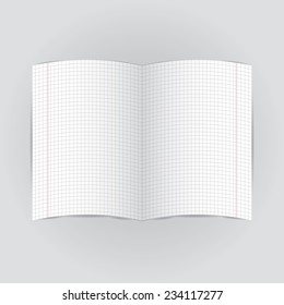 checkered notebook paper on  gray background. vector