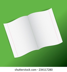 checkered notebook paper on  green background. vector