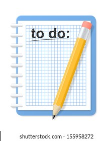 Checkered notebook and pencil. To do list. Vector illustration.