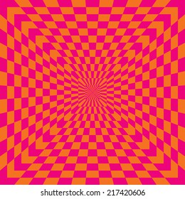 Checkered Optical Illusion in pink and orange.