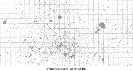 Checkered paper backdrop, noisy gritty halftone texture, watercolor splats, ink spray effect and black stains, abstract background.