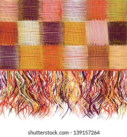 Checkered  patchwork colorful weave cloth with fringe