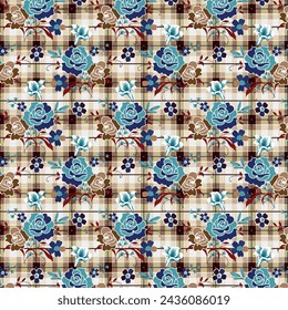 Checkered patchwork floral pattern seamless squired design.
