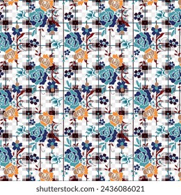Checkered patchwork floral pattern seamless squired design.
