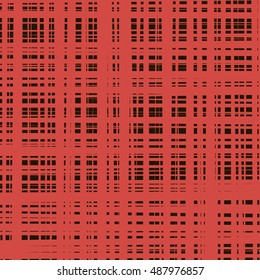 Checkered pattern of abstract red stripes on a black background.