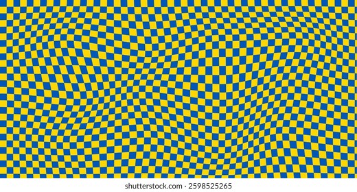 Checkered pattern, backdrop, wallpaper, texture, background geometric design art in Ukraine flag colors blue and yellow. Vector flat illustration