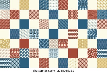 A checkered pattern background material that collects traditional Japanese patterns