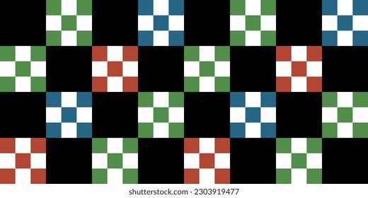Checkered pattern of black and colored cells. For print and seamless surfaces.