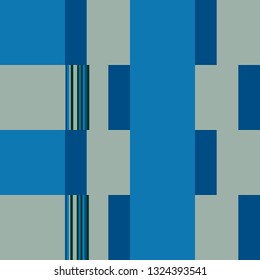 Checkered Pattern. Blocks Background With Stripes. Rhythmic Structure With Rectangular Shapes. Blue Vector Seamless Checkered Pattern. Abstract Geometric Background. Bauhaus Style Design. 