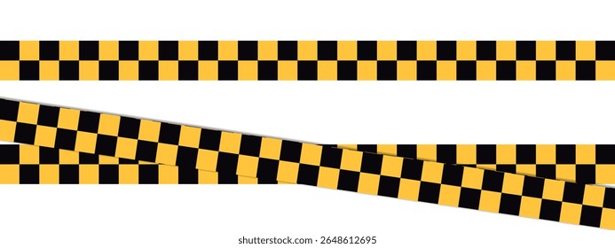 Checkered pattern caution tape vector illustration for decorative border, warning tape, or background design featuring clear, contrasting squares suitable for graphic elements and layouts.