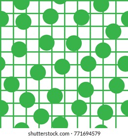 Checkered pattern with circles. Seamless abstract geometrical green pattern. Vector illustration.
