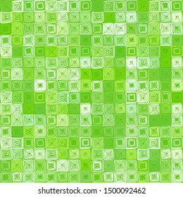 Checkered pattern consisting of square curls made with a careless brush. The colors of green forest. Camouflage.