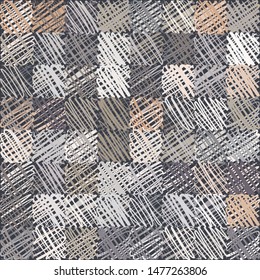 A checkered pattern consisting of square intersecting zigzags made with a careless brush. Colors of rusty iron. Camouflage.