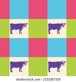 Checkered pattern with cows. Vector. Seamless Pattern, Background, Wallpaper. Perfect for prints