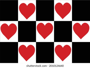 checkered pattern design hand drawn vector art seamless red heart