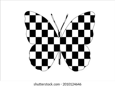 checkered pattern design hand drawn vector art butterfly black white freedom dama 