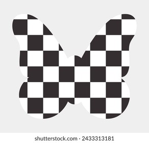 Checkered pattern design inside butterfly icon. Vector