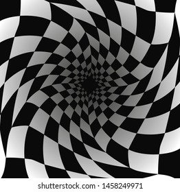 Checkered pattern with distortion effect. Chess background.Vector illustration