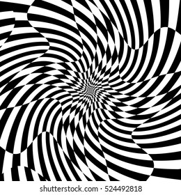 Checkered pattern with distortion effect. Deformed, irregular chessboard, checkerboard background.