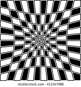 Checkered pattern with distortion effect. Opposite color border on squares.
