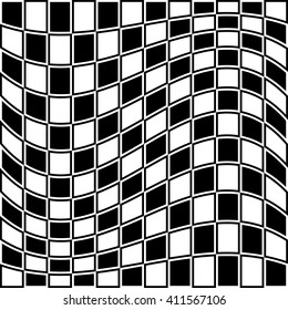 Checkered pattern with distortion effect. Opposite color border on squares.