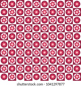 Checkered pattern with flowers. Seamless abstract geometrical and floral pattern. Vector illustration.