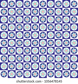 Checkered pattern with flowers. Seamless abstract geometrical and floral pattern. Vector illustration.