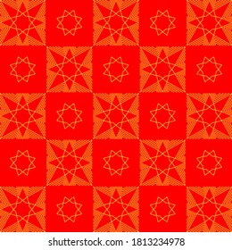 Checkered Pattern of Formed Lines on Isolated Orange Background.