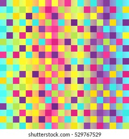 Checkered pattern. Glowing multicolor seamless vector background