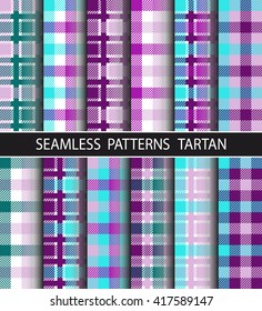 Checkered pattern in large and small checks. Set seamless pattern tartan. Image is suitable for the design of packaging, home textile, flannel shirts, umbrellas, etc. Trendy hipster style background
