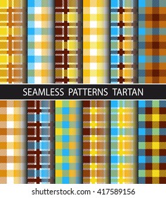 Checkered pattern in large and small checks. Set seamless pattern tartan. Image is suitable for the design of packaging, home textile, flannel shirts, umbrellas, etc. Trendy hipster style background
