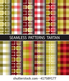 Checkered pattern in large and small checks. Set seamless pattern tartan. Image is suitable for the design of packaging, home textile, flannel shirts, umbrellas, etc. Trendy hipster style background