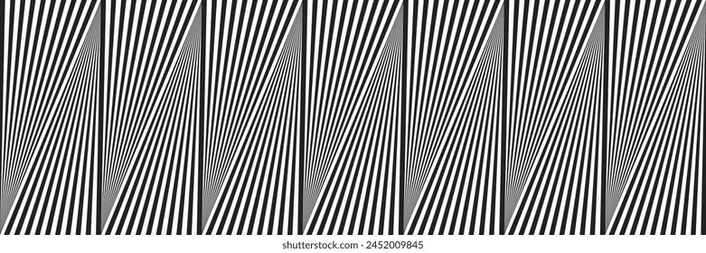 Checkered pattern: lines radiating from top to bottom. Monochrome Optical Illusion. Vector illustration. 