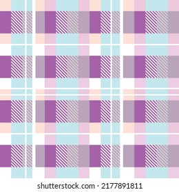 karierte Muster rosafarbener, violetter, blauer, weißer Blumen für Frühling und Sommer. Nahtloses, helles Schachbrettmuster für Picnic-Decken, Geschenkpapier, Tischdecken und andere moderne Stoffe
