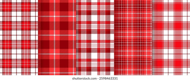 Checkered pattern. Plaid seamless background. Gingham buffalo red texture. Set retro tartan textile prints. Picnic kitchen Table cloth. Geometric tablecloth design. Vector illustration. Vichy backdrop