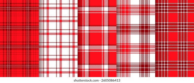 Checkered pattern. Plaid seamless background. Set retro tartan textile prints. Gingham buffalo red texture. Picnic kitchen table cloth. Geometric tablecloth design. Vector illustration. Vichy backdrop