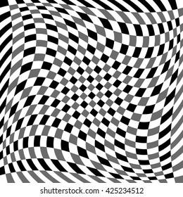 Checkered pattern with spiral, twirl, swirl distortion effect.