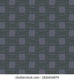 Checkered pattern, with squares, a few marks and rows of stitches. Textile design in dark green and blue.