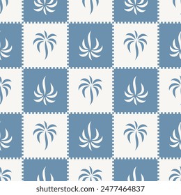 Checkered pattern with stylish palm tree print. vector seamless pattern