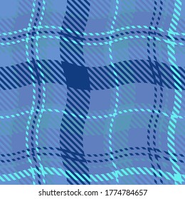 Checkered pattern tartan. Seamless abstract texture. Color wallpaper with wavy lines. Illusion of volume.. Scottish cage. Vector graphics printing on fabrics, shirts, curtains and textiles.
