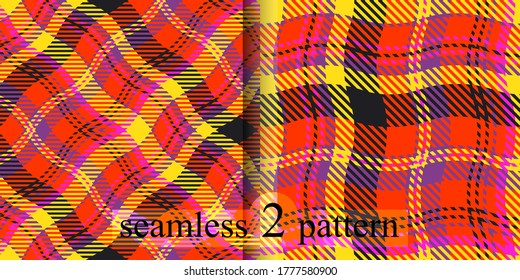 Checkered pattern tartan. Set seamless abstract texture. Color wallpaper with wavy lines. Illusion of volume.. Scottish cage. Vector graphics printing on fabrics, shirts, curtains and textiles.
